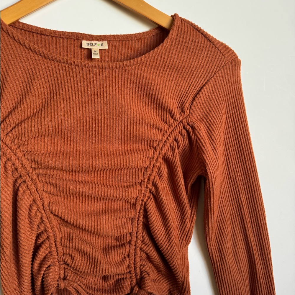 Rust Ribbed Long Sleeve Top - Picture 3 of 14
